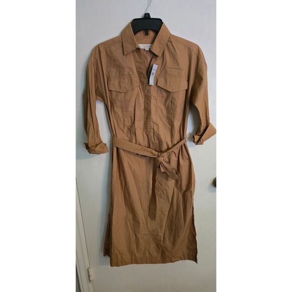 Loft Petite Tan Brown Shirt Dress with Tie Belt, Utility Style 00 Petite NWT $99 - Picture 3 of 7